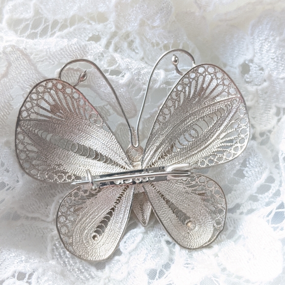 Vintage 835-1000 silver filigree butterfly brooch - Picture 5 of 7